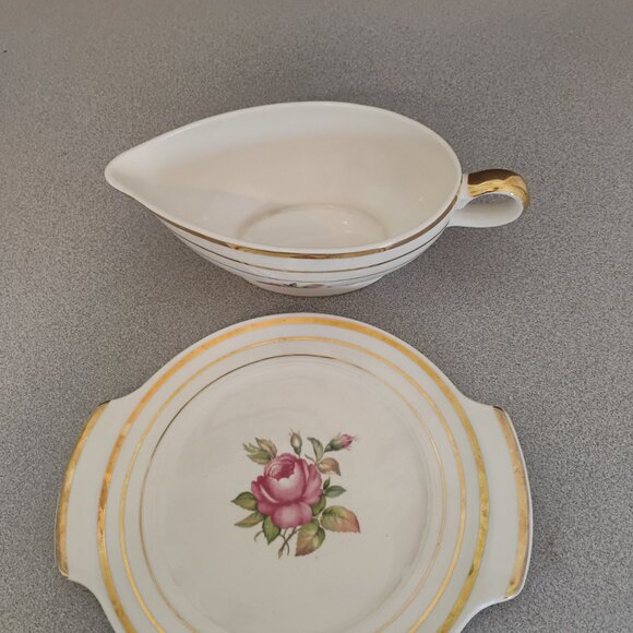 Salem China Vintage Mount Vernon Pattern Gravy Boat and Tray, Rare - Picture 6 of 7